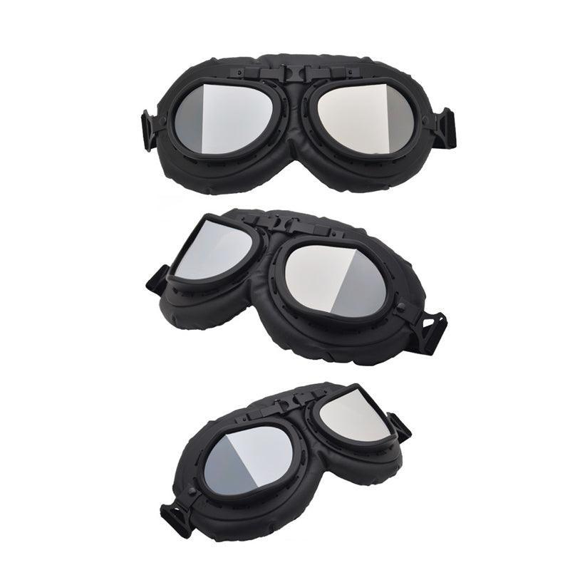 Vintage Pilot Motorcycle Racing Goggles Aviator Retro Atv Utv Dirt Bike Eyewear - Black + Transparent