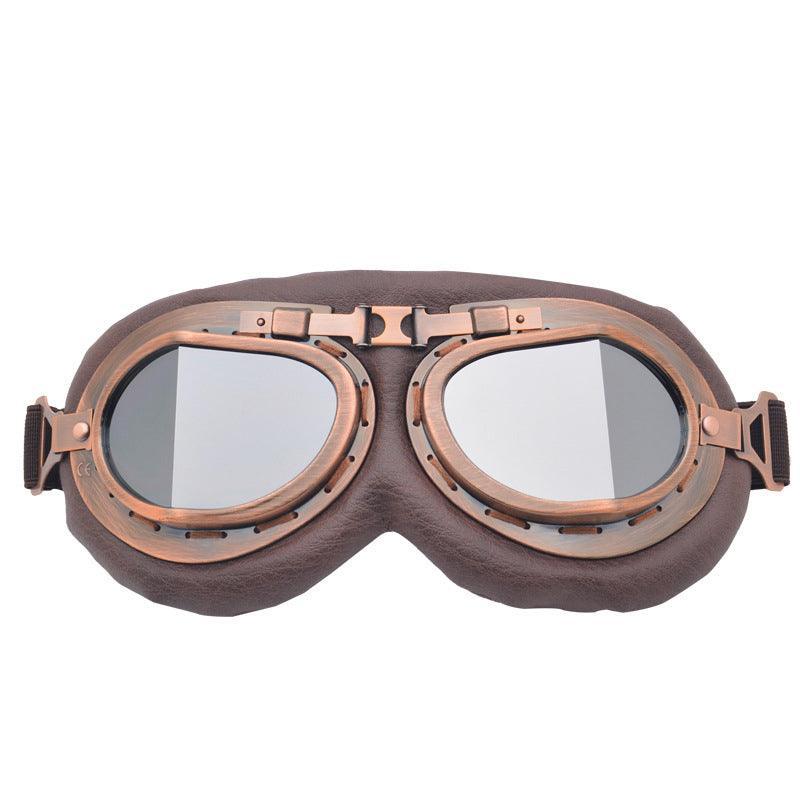 Vintage Pilot Motorcycle Racing Goggles Aviator Retro Atv Utv Dirt Bike Eyewear - Black + Transparent