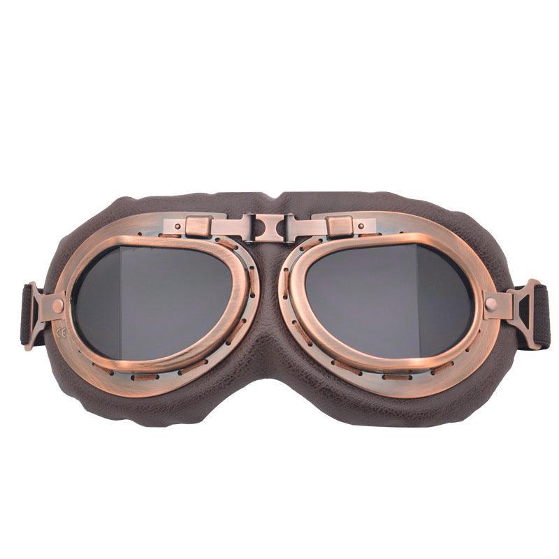 Vintage Pilot Motorcycle Racing Goggles Aviator Retro Atv Utv Dirt Bike Eyewear - Black + Transparent