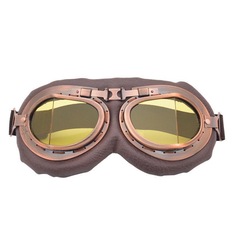 Vintage Pilot Motorcycle Racing Goggles Aviator Retro Atv Utv Dirt Bike Eyewear - Black + Transparent