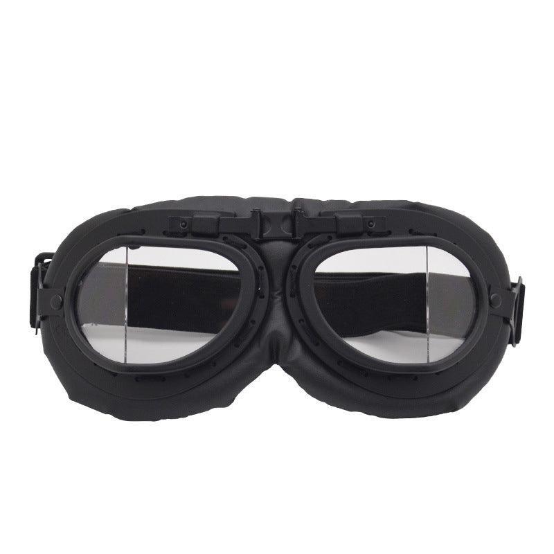 Vintage Pilot Motorcycle Racing Goggles Aviator Retro Atv Utv Dirt Bike Eyewear - Black + Transparent