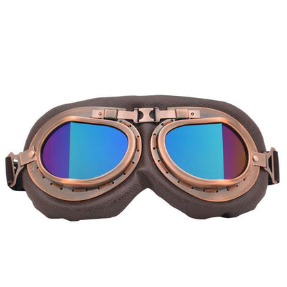Vintage Pilot Motorcycle Racing Goggles Aviator Retro Atv Utv Dirt Bike Eyewear - Copper + Colourful