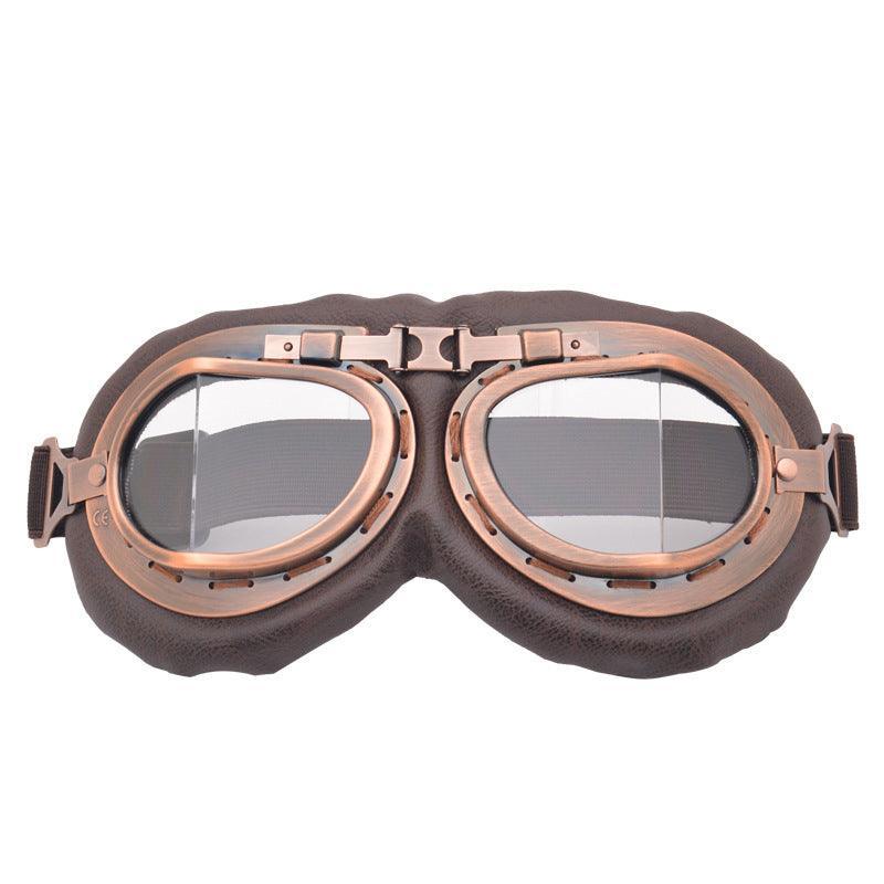 Vintage Pilot Motorcycle Racing Goggles Aviator Retro Atv Utv Dirt Bike Eyewear - Copper + Silver