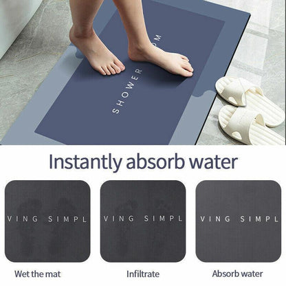 40*60CM Super Absorbent Floor Mat Soft Quick-Drying Non-Slip Diatom Mud Bath - Blue-Retangle