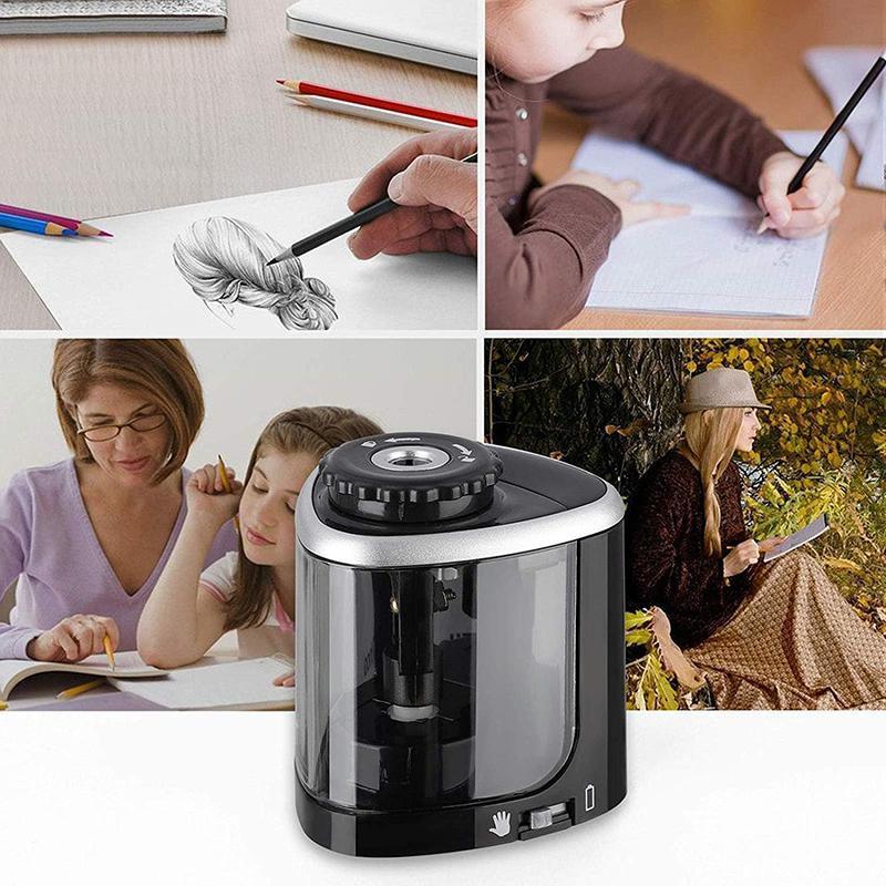 Automatic Electric Pencil Sharpener Operated Students Desktop With 2 Blades - Black