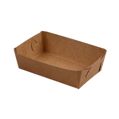 500PCS Kraft Cardboard Food Disposable Tray Brown Party Chips Takeaway Container - 3# 16*11*4cm