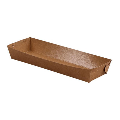 500PCS Kraft Cardboard Food Disposable Tray Brown Party Chips Takeaway Container - 3# 16*11*4cm