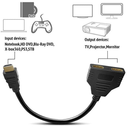 HDMI Splitter 1 In 2 Out Cable Adapter Converter 1080 Multi Display Duplicator