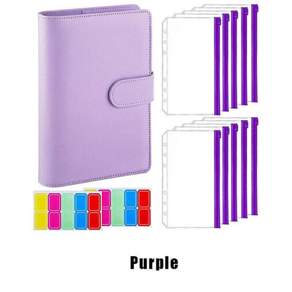 A6 Pu Leather Binder Pockets Cash Envelope Planner Notebooks - Black