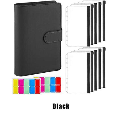 A6 Pu Leather Binder Pockets Cash Envelope Planner Notebooks - Laser Purple