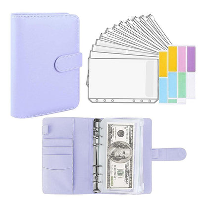 A6 Pu Leather Binder Pockets Cash Envelope Planner Notebooks - Laser Purple