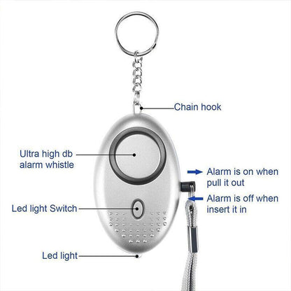 140DB Personal Alarm Keychain with LED Light for Emergency Alert and Assistance - Blue
