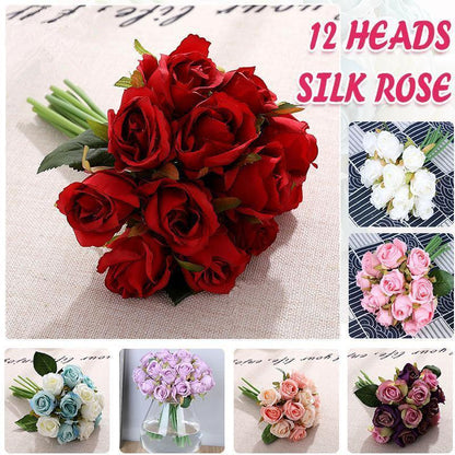 12 Heads Silk Rose Artificial Flowers Fake Bouquet - modena