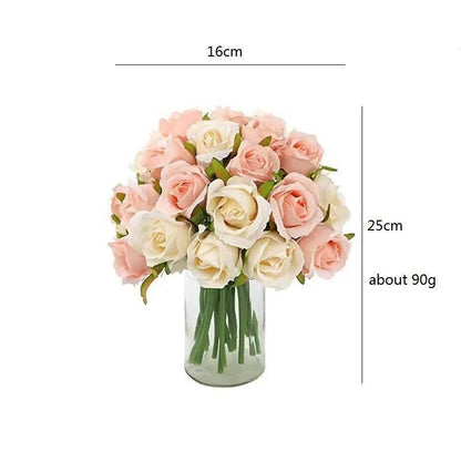 12 Heads Silk Rose Artificial Flowers Fake Bouquet - Red