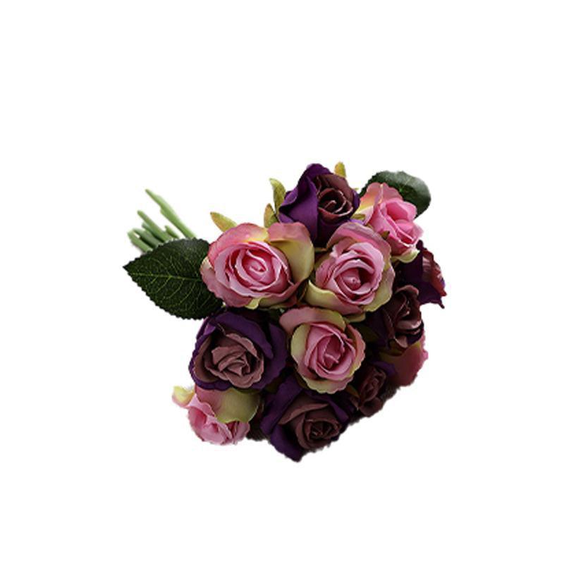 12 Heads Silk Rose Artificial Flowers Fake Bouquet - Red