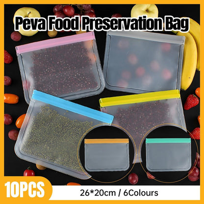 10 Pack Reusable Frosted PEVA Food Storage Bags Resealable Ziplock Freezer Safe - Yellow