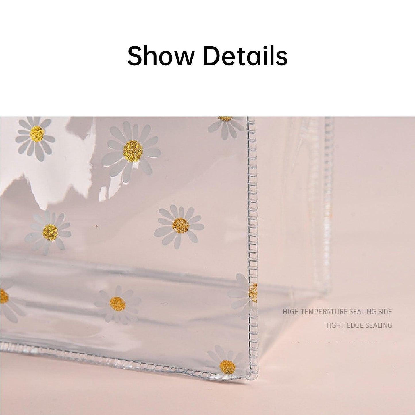 10pcs Small Fresh Transparent PVC Tote Bag Wedding Candy Gift Bag Daisy Design - Beige - L