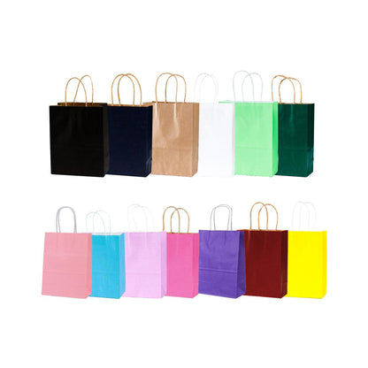 20pcs Small Kraft Paper Gift Bags with Handles for Shopping Party Favour - Dark Pink