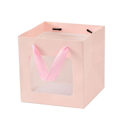 20PCS Open Window for Flower Doll Wedding Gift Transparent Square Packaging Bag - Pink 15-15-15cm