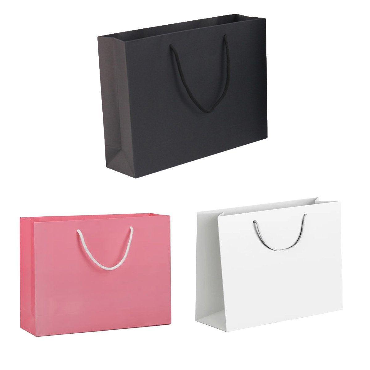 25X Kraft Paper Bags Gift Shopping Bag Carry White Pink Black Bag With Handles - White-12-15-6