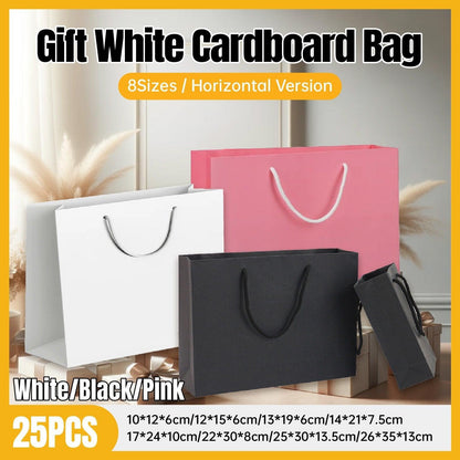 25X Kraft Paper Bags Gift Shopping Bag Carry White Pink Black Bag With Handles - Black-22-30-8
