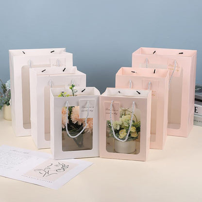 25x Thick Gift Bags with Transparent Window for Valentines Day Bouquets and Gift - Tote-Bag-25pcs-Red-18-13-25cm