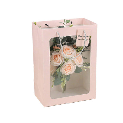 25x Thick Gift Bags with Transparent Window for Valentines Day Bouquets and Gift - Tote-Bag-25pcs-Red-18-13-25cm