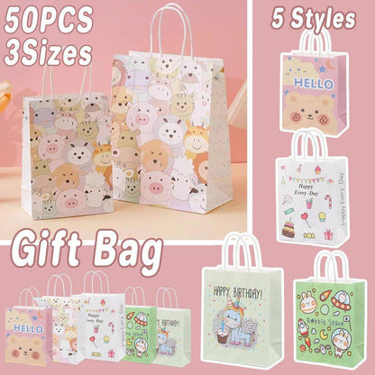 50PCS Colourful Kraft Paper Gift Bags Reusable Party Favor Bags for School Events - BDLW-18*9*23cm