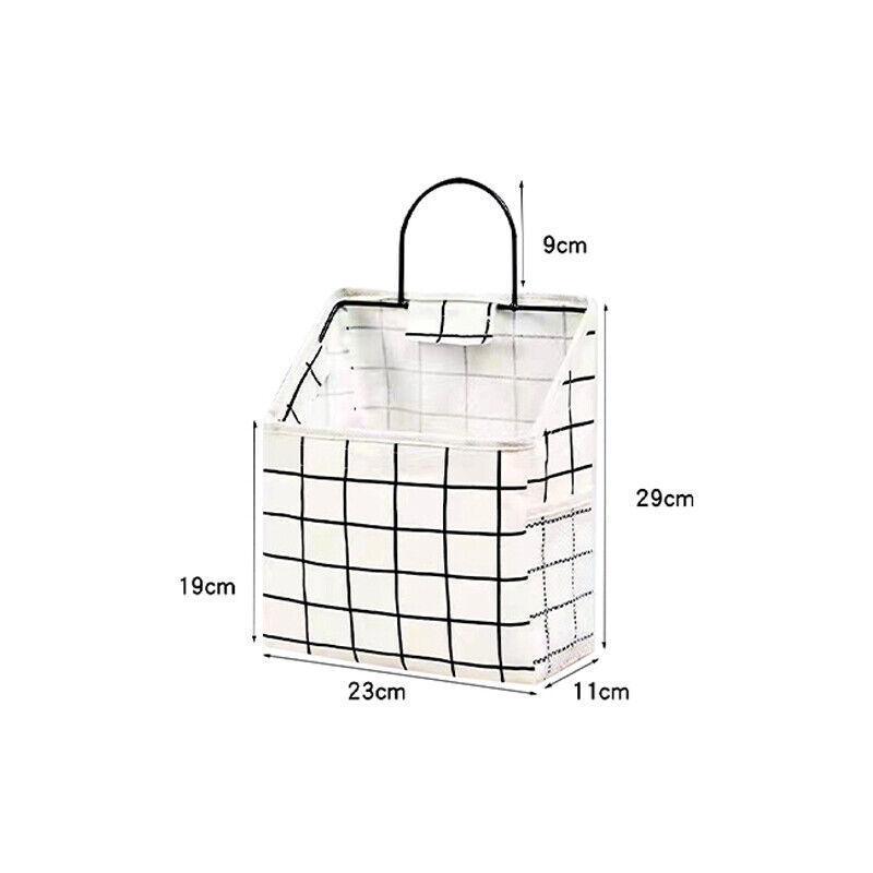 Wall Hanging Storage Bag Home Wardrobe Organiser Pouch Book Holder Phone Pocket - Black Grid