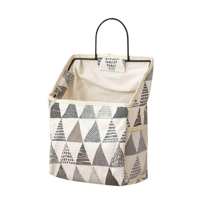 Wall Hanging Storage Bag Home Wardrobe Organiser Pouch Book Holder Phone Pocket - Black Grid