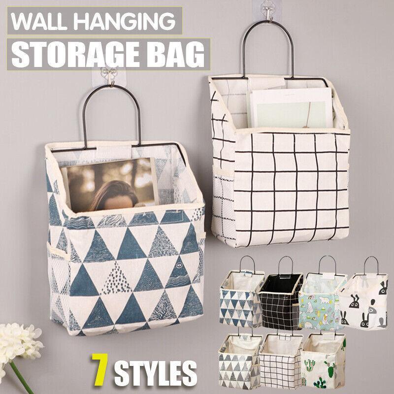Wall Hanging Storage Bag Home Wardrobe Organiser Pouch Book Holder Phone Pocket - Black Rabbit