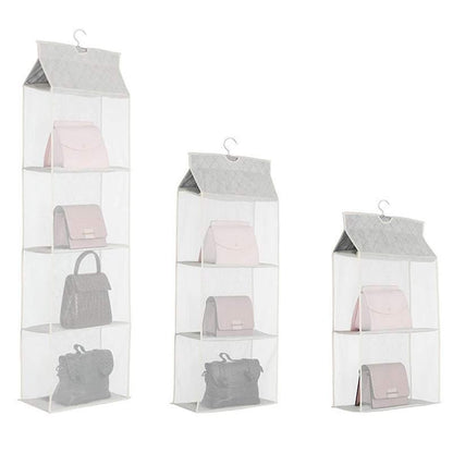 Beige Bag Storage Holder Wardrobe Closet Hanging Handbag Organizer 2/3/4 Pockets - 3 Layers