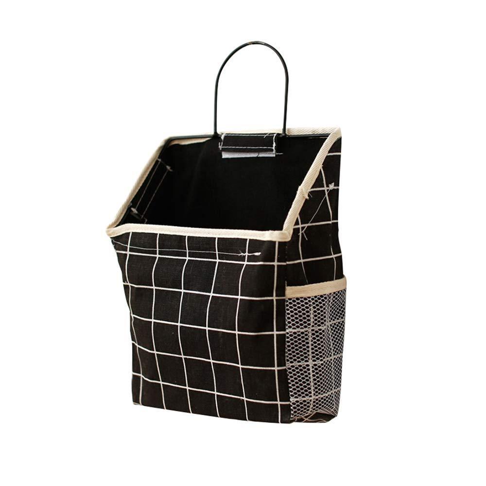 Wall Hanging Storage Bag Home Wardrobe Organiser Pouch Book Holder Phone Pocket - White Grid