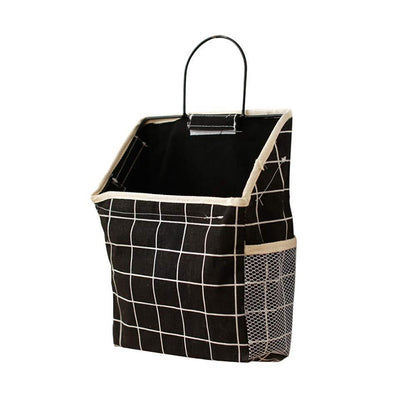 Wall Hanging Storage Bag Home Wardrobe Organiser Pouch Book Holder Phone Pocket - White Grid