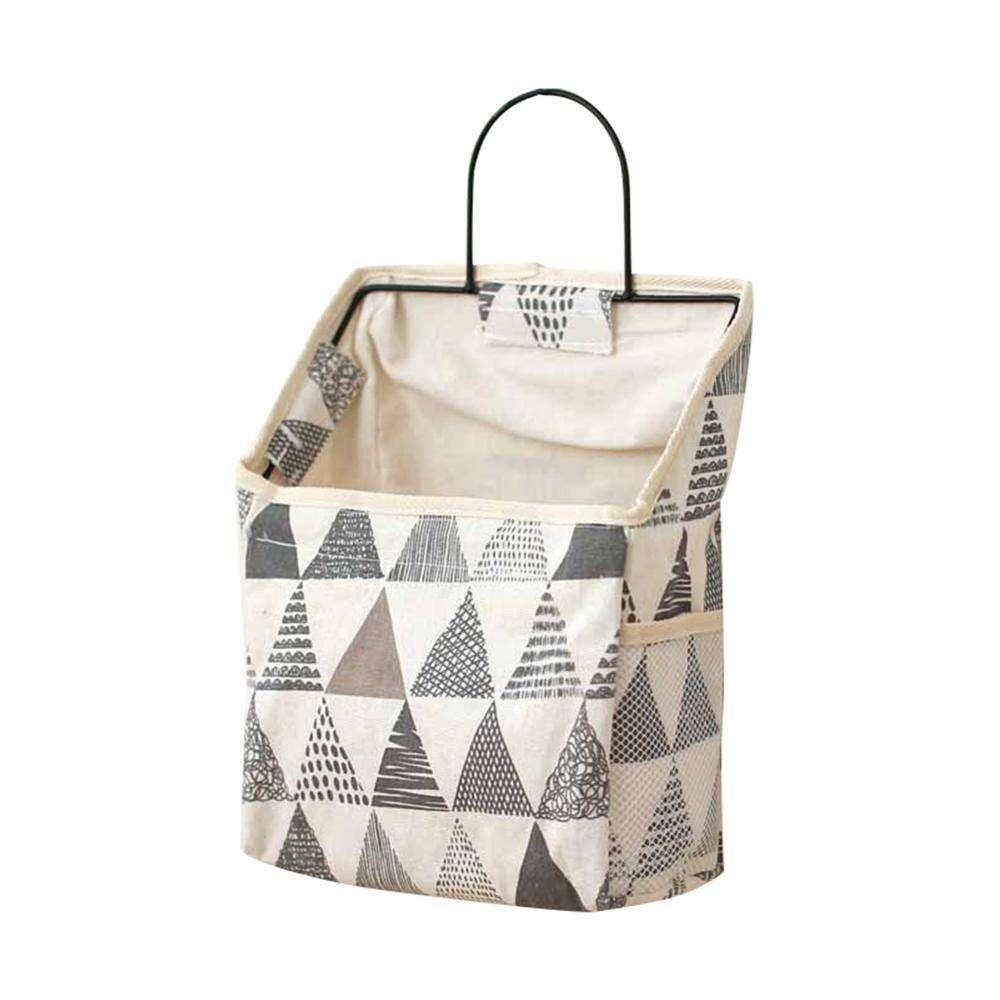 Wall Hanging Storage Bag Home Wardrobe Organiser Pouch Book Holder Phone Pocket - White Grid