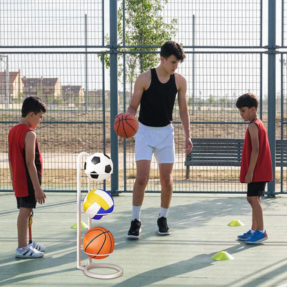 3/4Tier Basketball Stand Ball Organizer Storage Rack Basketball Equipment Holder - Black-3 Layers