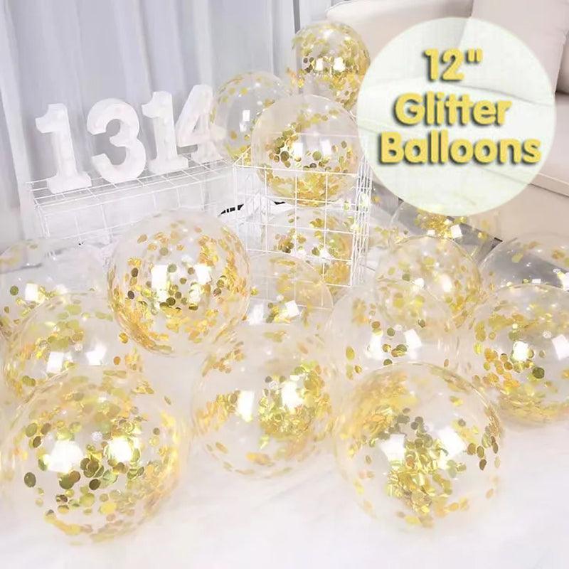 10/100X 30Cm Confetti Glitter Balloons for Party & Wedding - 30cm Rose Red *10pcs