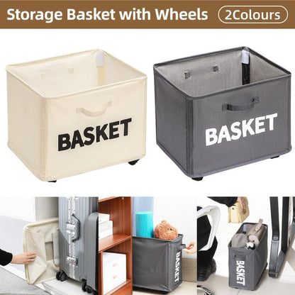 Rolling Storage Basket with Wheels for Under Desk or Shelf Organisation - Grey
