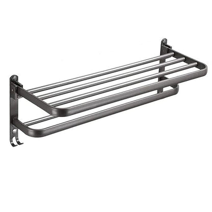 Grey Aluminum Towel Rack Punch-Free Bathroom Storage Towel Holder Home Organizer