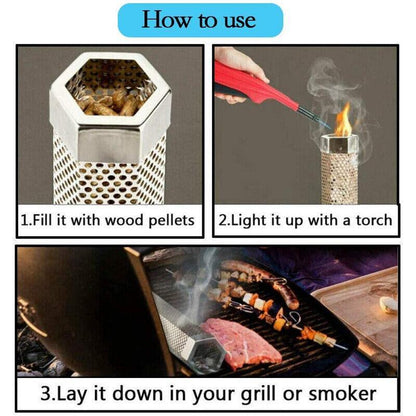 Hexagon Bbq Smoker Tube Stainless Steel Grill Accessory Smoking Box Long Lasting - 12Inch