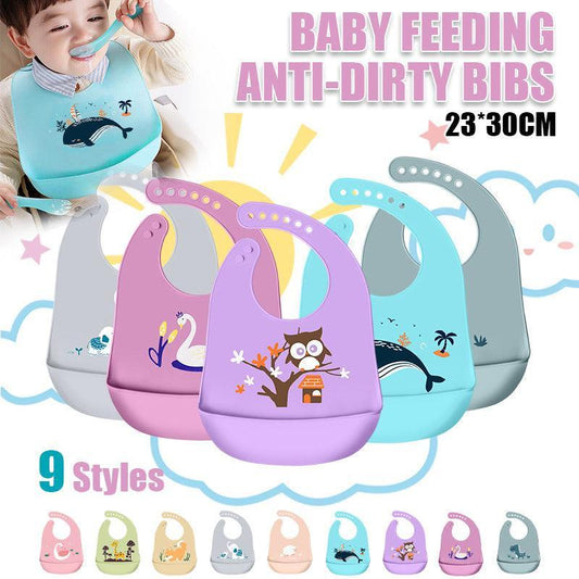 Silicone Waterproof Feeding Bib Apron with Pouch Easy to Clean Smock for Mealtime Use - Dinosaur