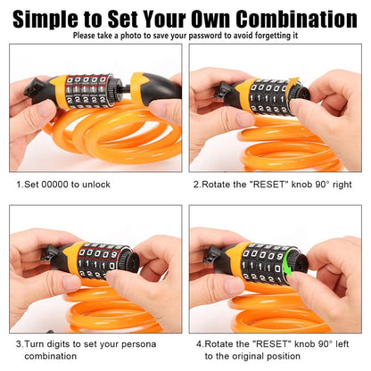 Bike Bicycle Cycling Lock 5 Digit Combination Security Cable Lock Anti Theft
