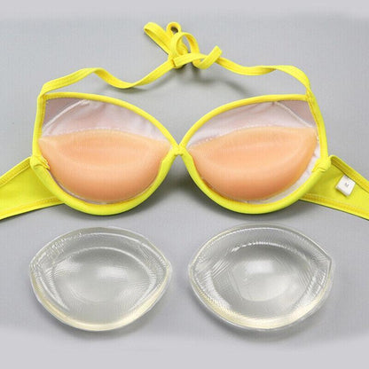 Triangle Push-Up Silicone Bra Inserts Breasts Pad Bikini Bra Cleavage Enhancers - Transparent-Small