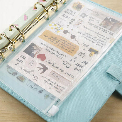12X A5/A6/A7 Binder Pocket Zipper 6 Holes Pvc Document Filling Bags Clear Kit - A5(21*15CM)