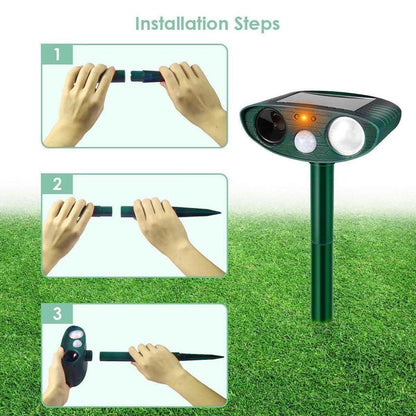 Solar Powered Ultrasonic Animal Bird Repeller Outdoor Pest Insect Control Device