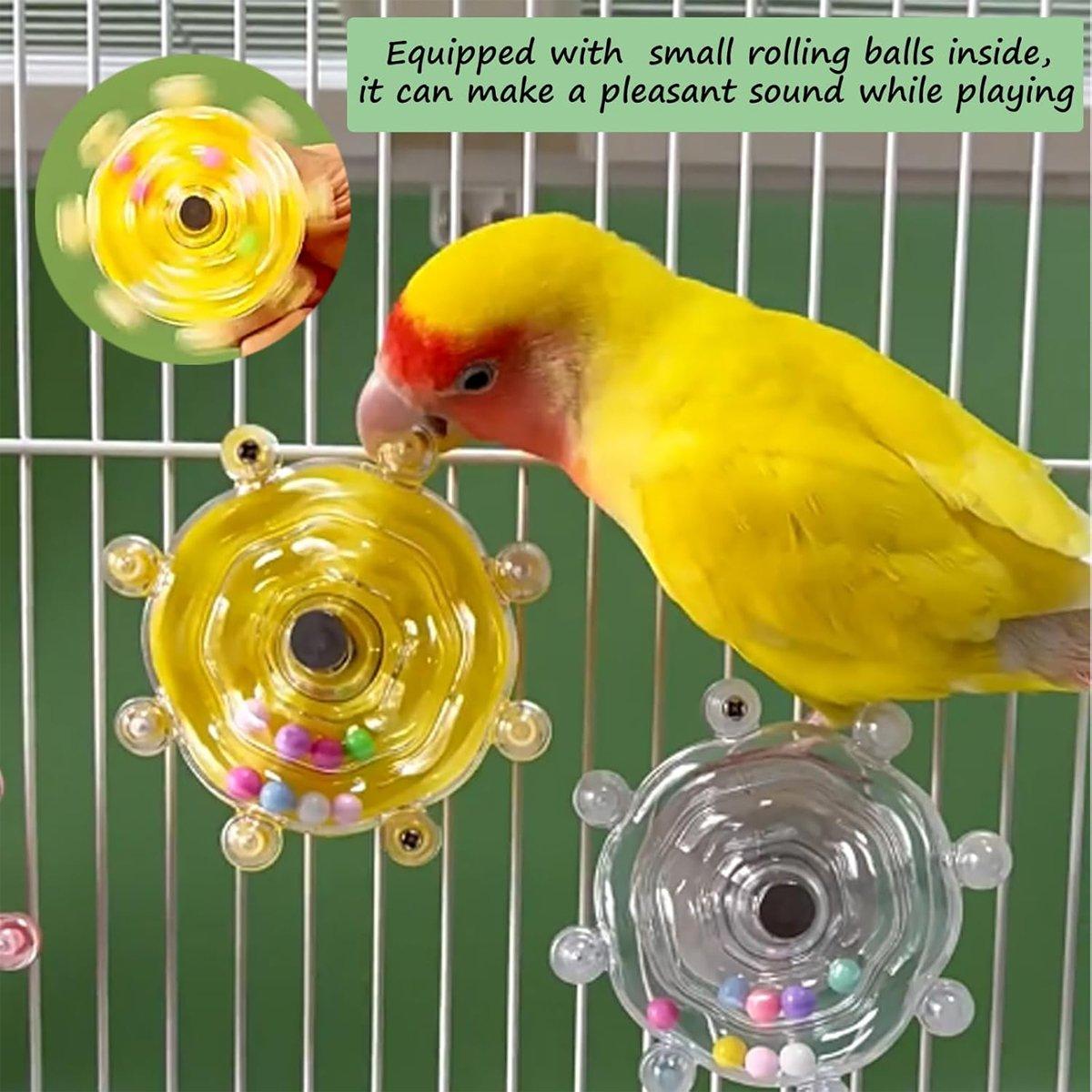 Interactive Parrot Spinning Wheel Stress Relief Toy for Small Birds Durable - Blue