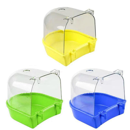 Bird Water Bath Tub For Pet Cage Hanging Bowl Parrot Birdbath Pet Cleaning - White