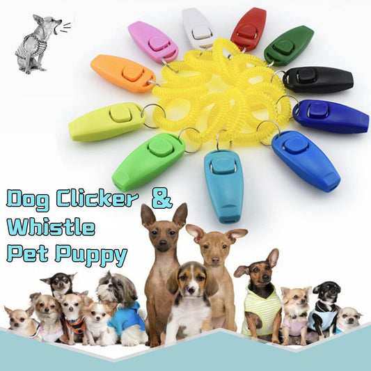 Dog Whistle and Clicker Set for Training Stop Barking Obedience Tool Combo - Blue