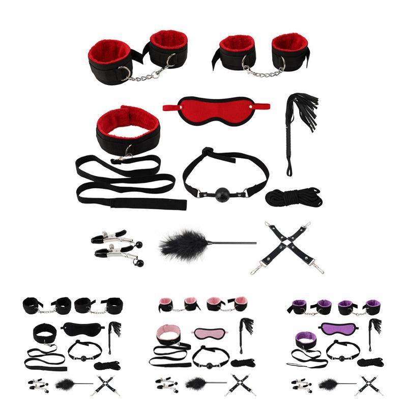 14Pcs Bondage Set Bdsm Restraint Ball Gag Fetish Handcuffs Couples Sex Whip Toy - Purple