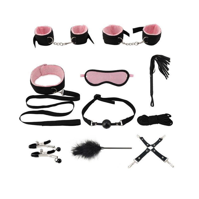 14Pcs Bondage Set Bdsm Restraint Ball Gag Fetish Handcuffs Couples Sex Whip Toy - Purple
